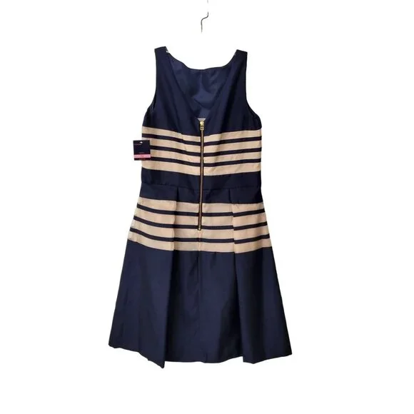 Taylor Sleeveless Silk Fit and Flare Navy Dress Style # 5238M Women's Size 10 NW - Picture 2 of 3